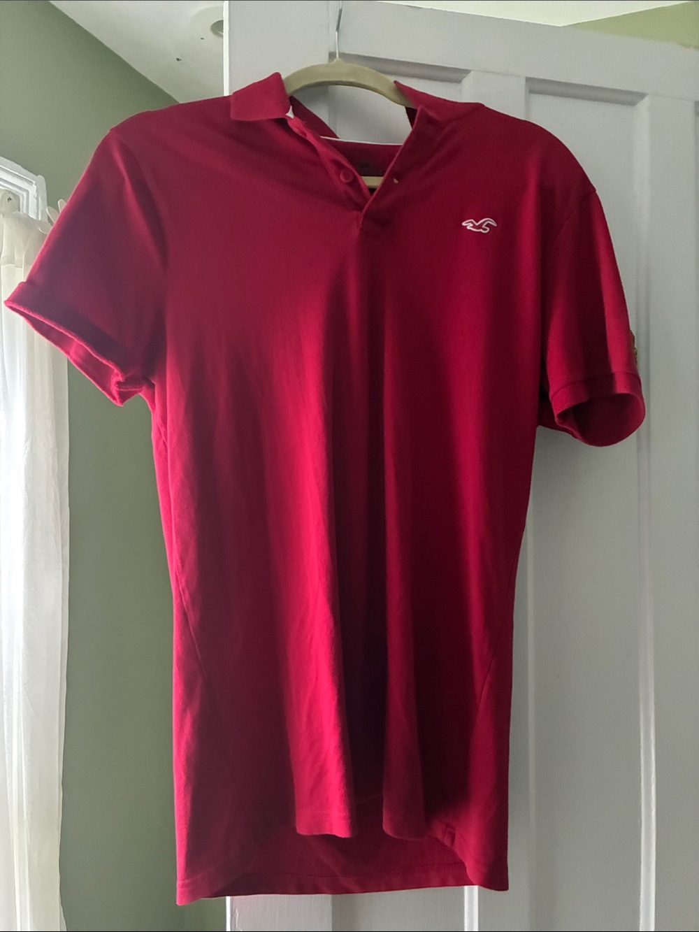 Hollister Men's Deep Red Polo with Embroidered Logo